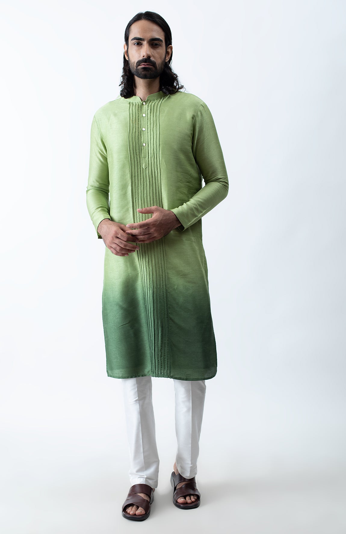 GREEN OMBRE CORD KURTA SET