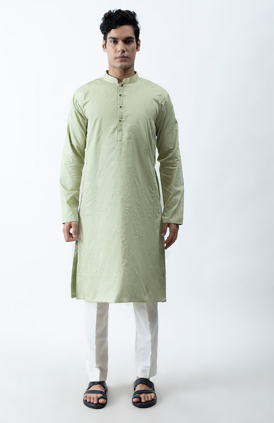PASTEL GREEN MOTIF KURTA SET
