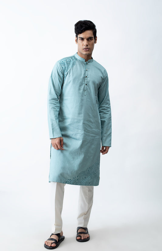 AQUA BLUE EMBROIDERED KURTA SET