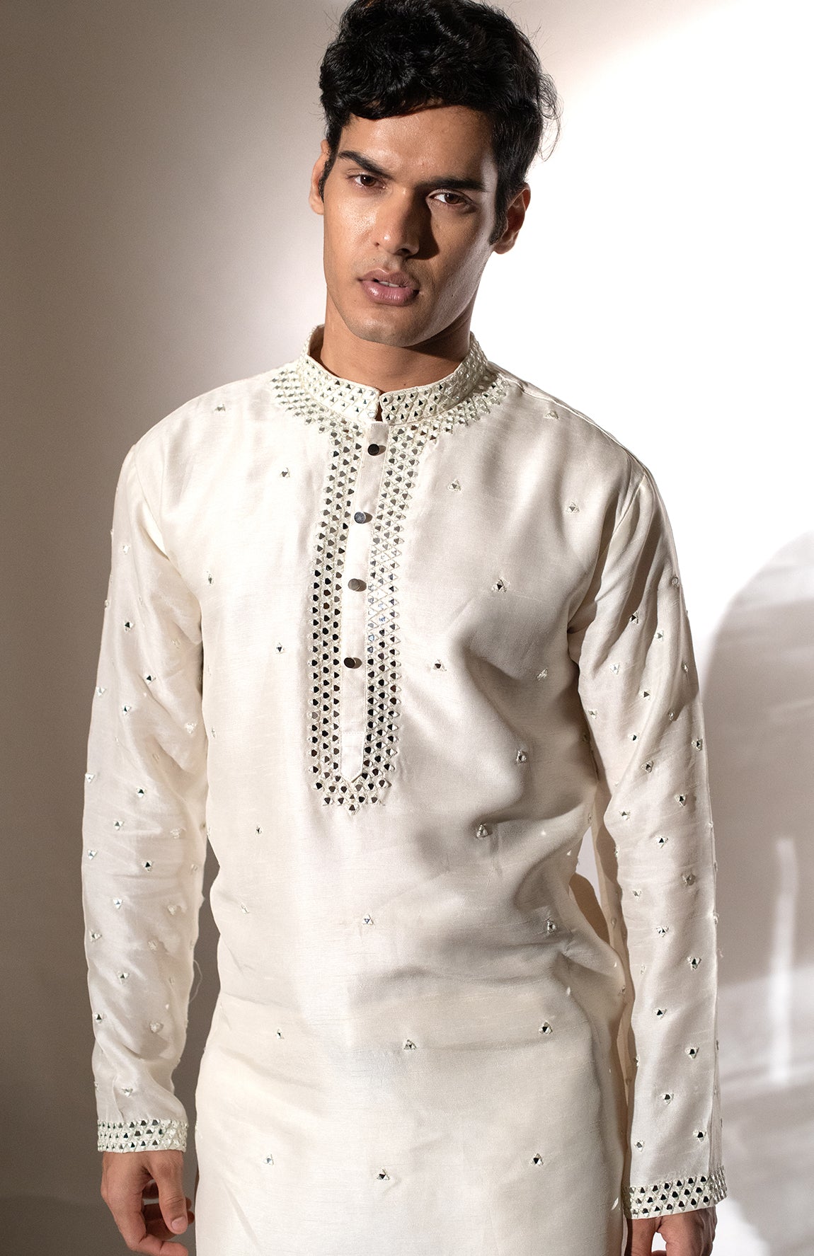 IVORY MIRRORWORK KURTA SET