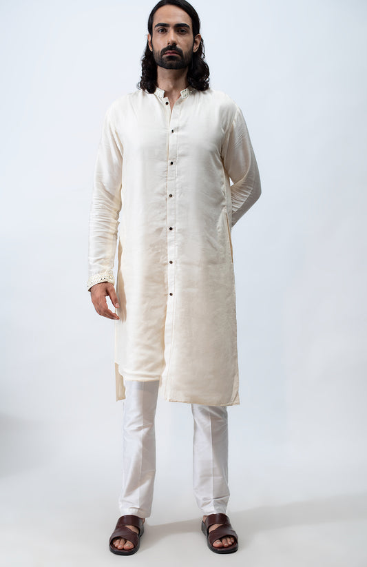 IVORY MIRROR FRONT OPEN HIGH-LOW KURTA SET