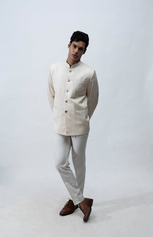 IVORY EMBROIDERED BANDHGALA SET