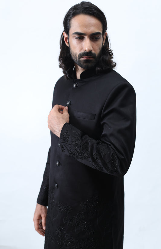 BLACK EMBROIDERED BANDHGALA SET