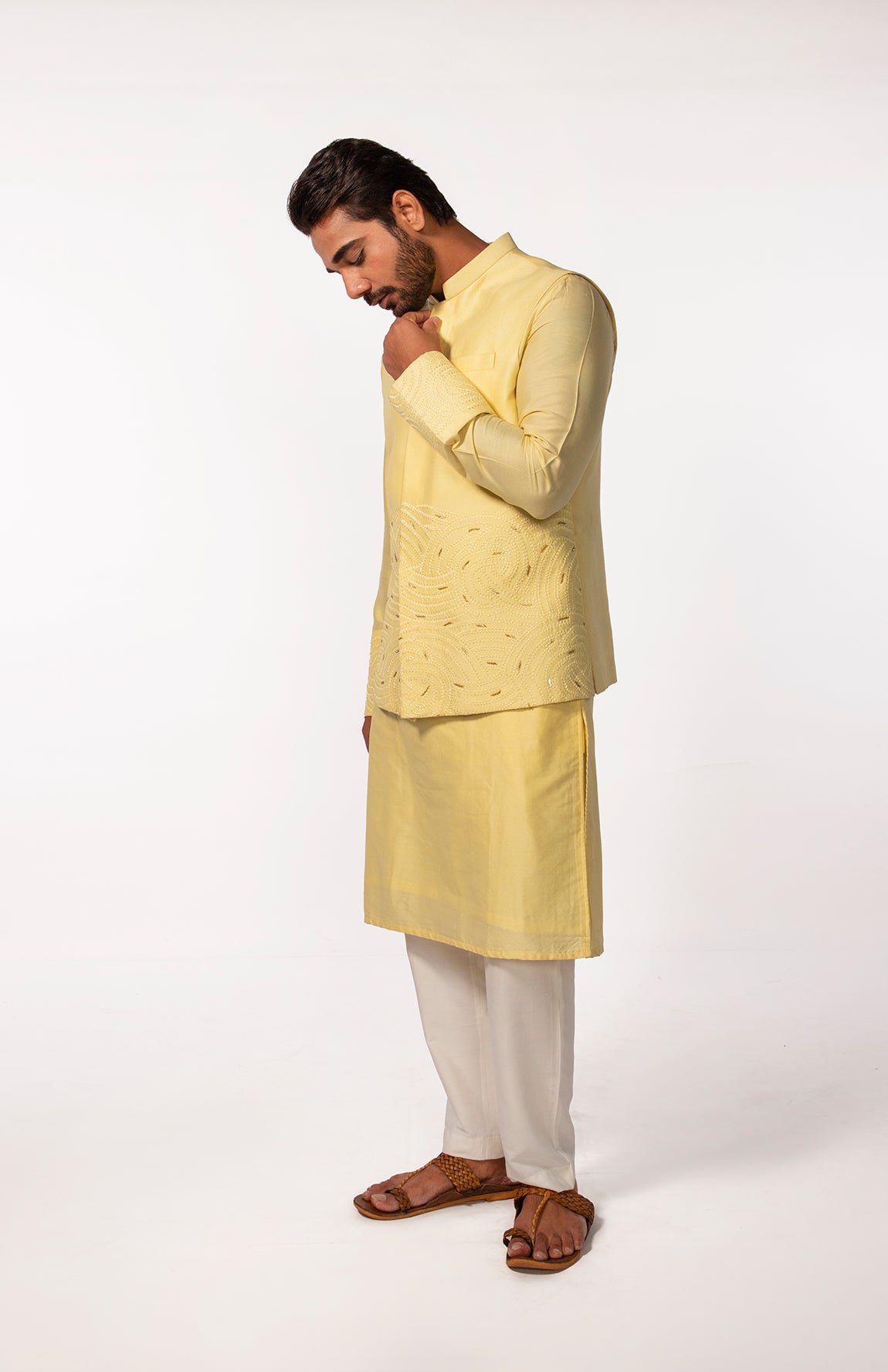 YELLOW EMBROIDERY BUNDI WITH YELLOW EMBROIDERED KURTA SET