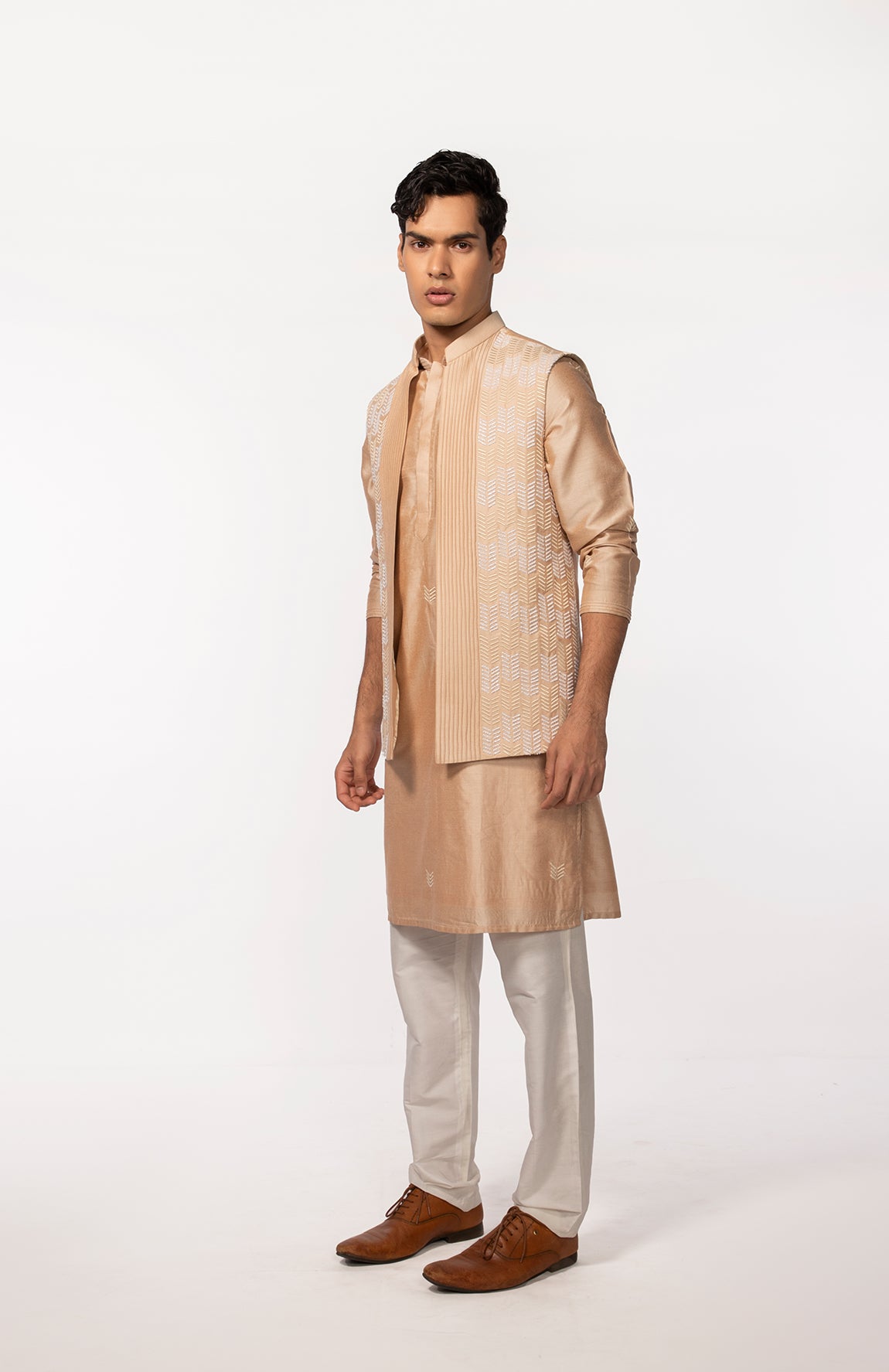 ROSEGOLD PINTUCK WITH EMBROIDERED BUNDI WITH ROSEGOLD KURTA SET