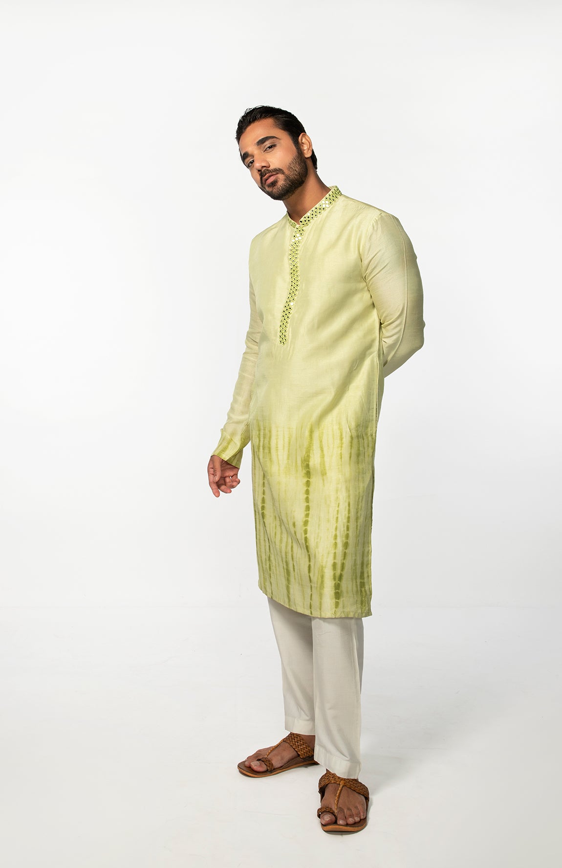 GREEN TIE DYE MIRROR KURTA SET