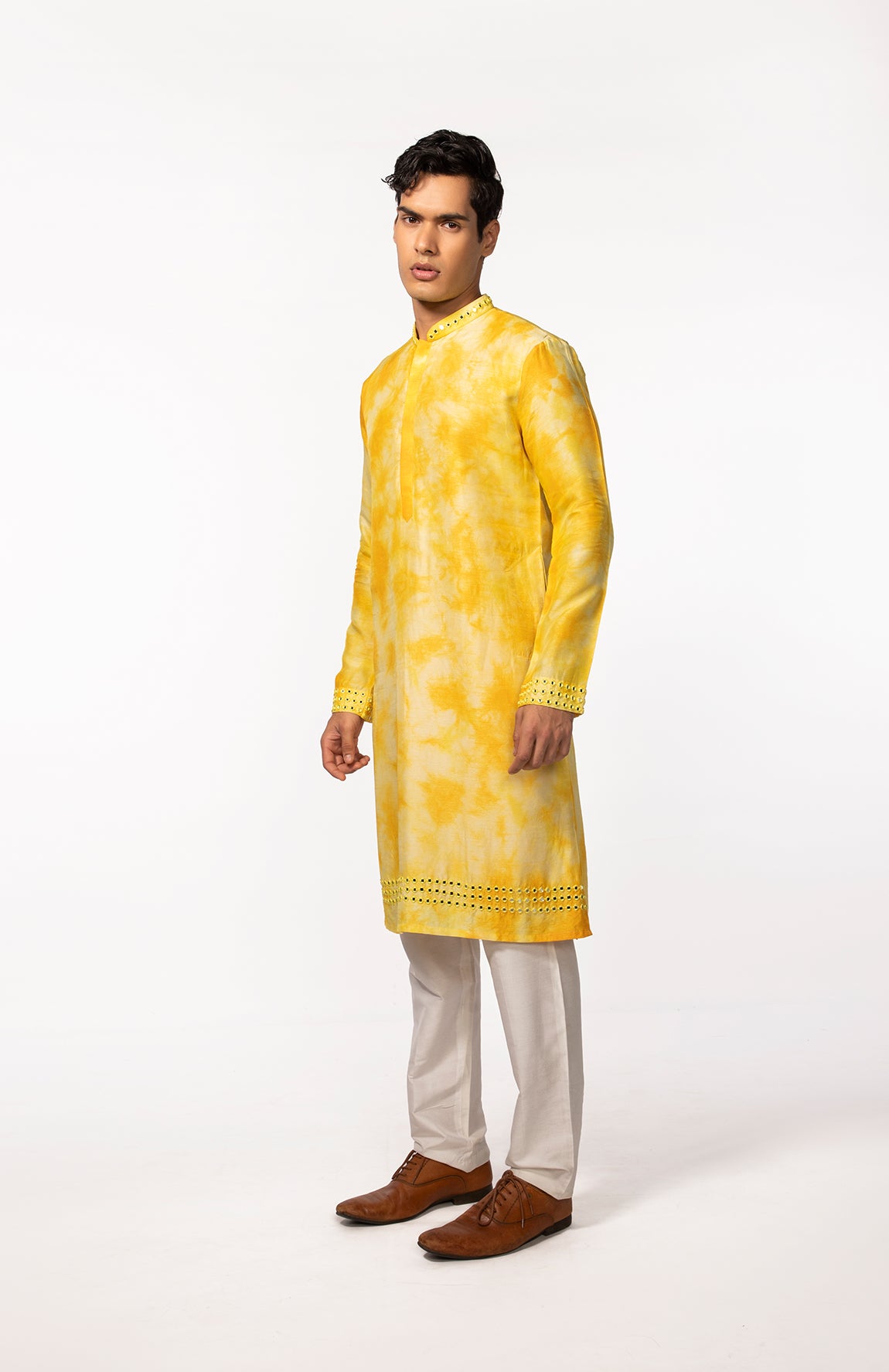 YELLOW TIE DYE MIRROR KURTA SET