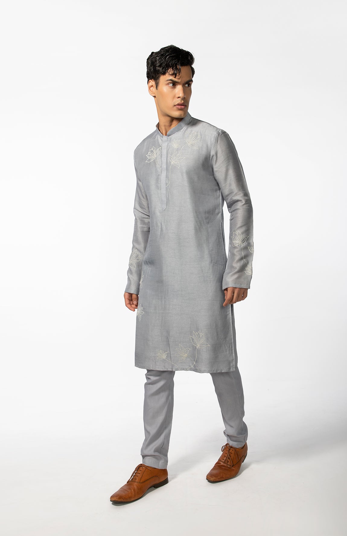 GREY LOTUS KURTA SET