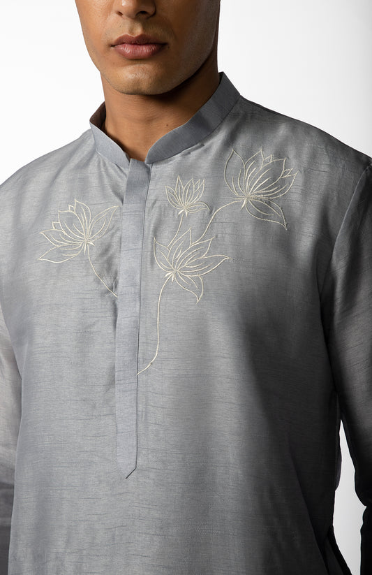 GREY LOTUS KURTA SET
