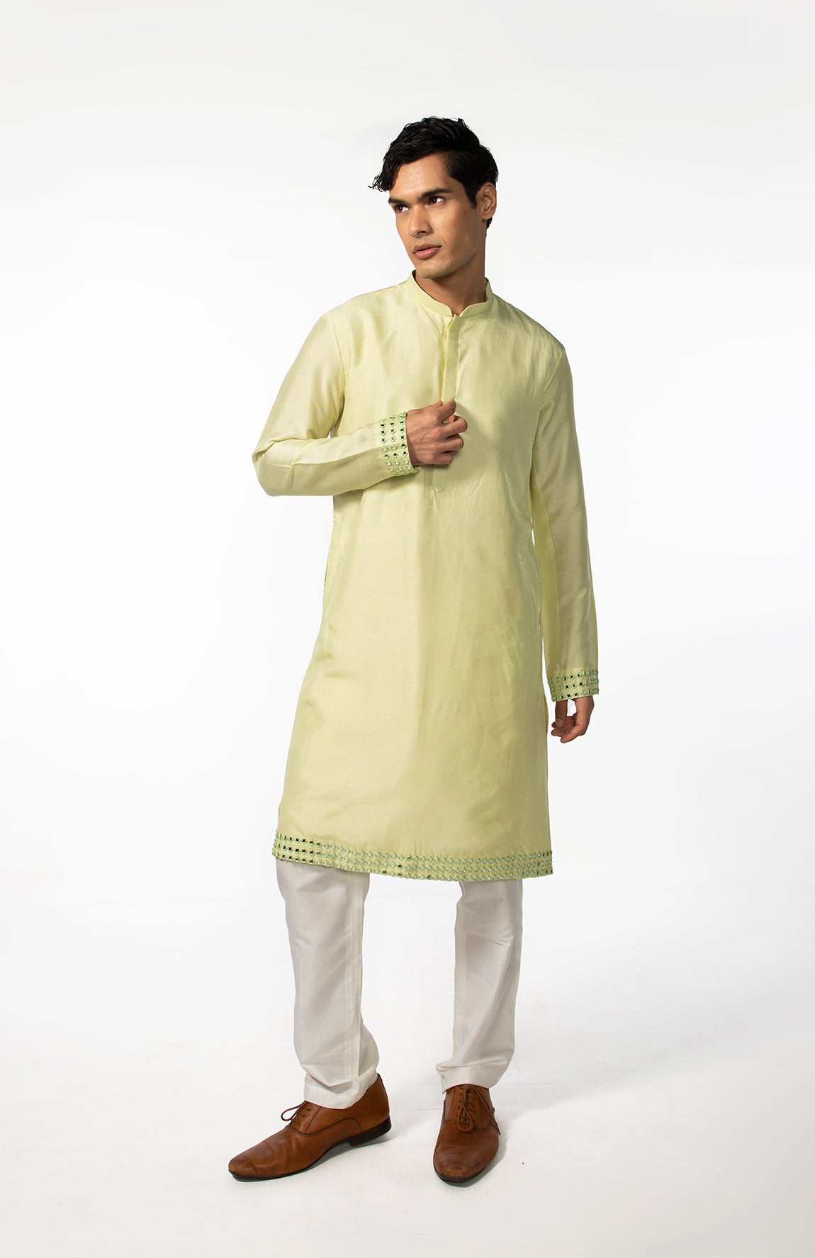 MINT GREEN DOWN PLACEMENT MIRROR KURTA SET