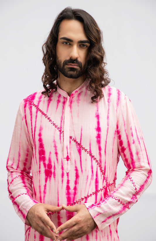 HOT PINK TYE DYE MIRROR KURTA SET