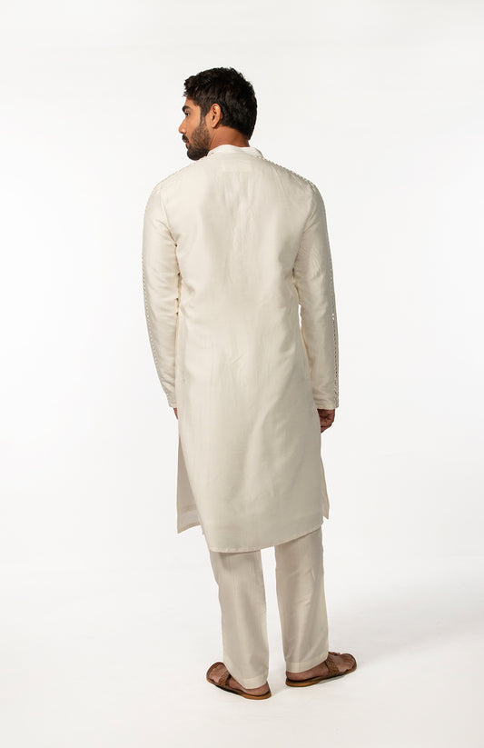 IVORY SLEEVE EMBROIDERED MIRROR KURTA