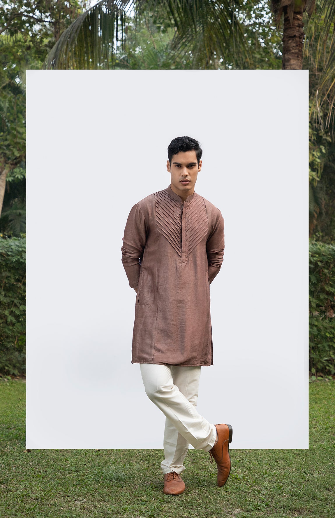 BROWN PINTUCK KURTA SET