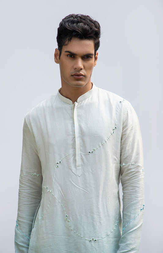 ICE BLUE ZIG ZAG MIRROR KURTA SET