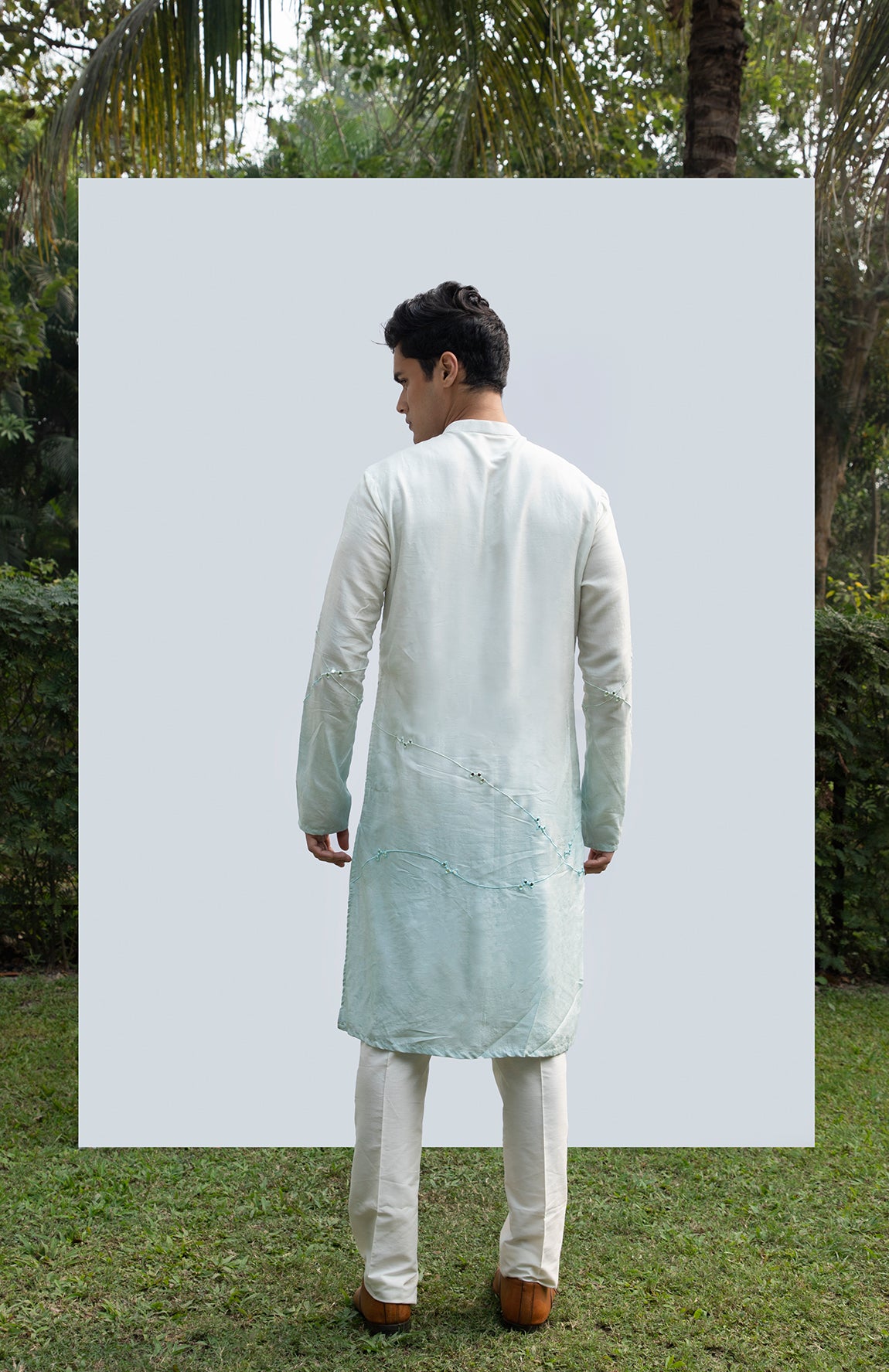 ICE BLUE ZIG ZAG MIRROR KURTA SET