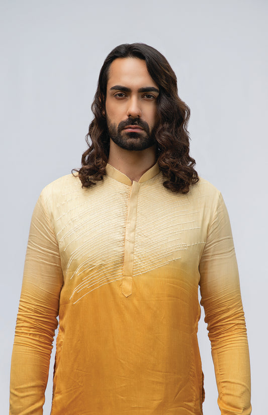 YELLOW OMBRE EMBROIDERED KURTA SET