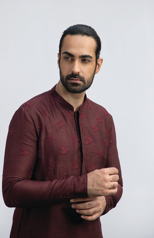 WINE EMBELLISHED KURTA SET