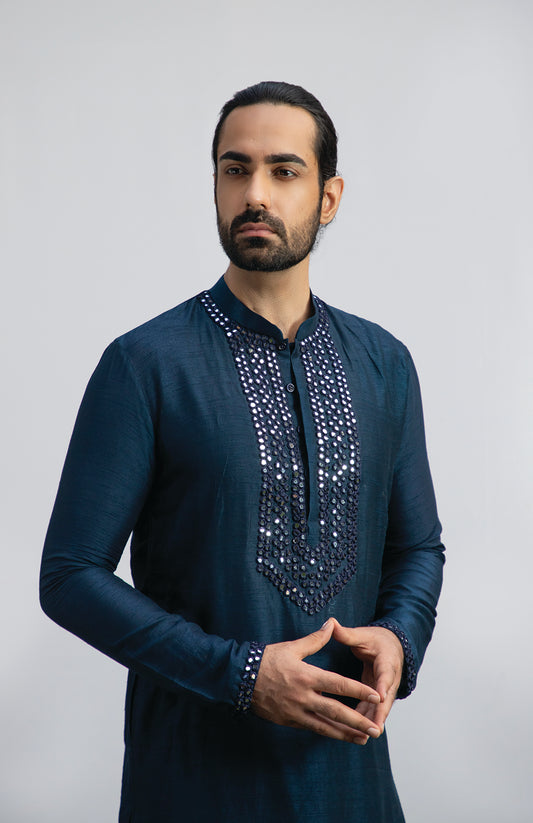 NAVY BLUE HEAVY MIRROR KURTA SET
