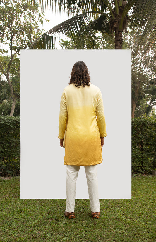 YELLOW OMBRE KURTA SET WITH MIRROR DUPATTA