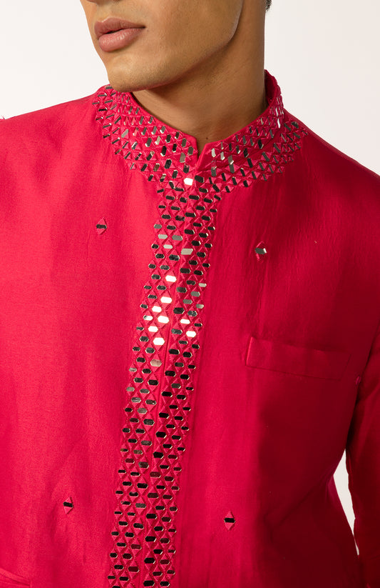 HOTPINK MIRROR BUNDI WITH HOTPINK MIRROR KURTA SET
