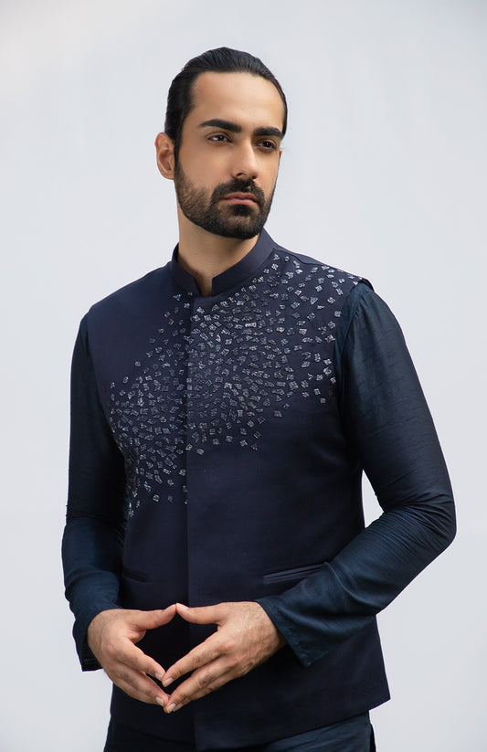 NAVY BLUE EMBELLISHED BUNDI