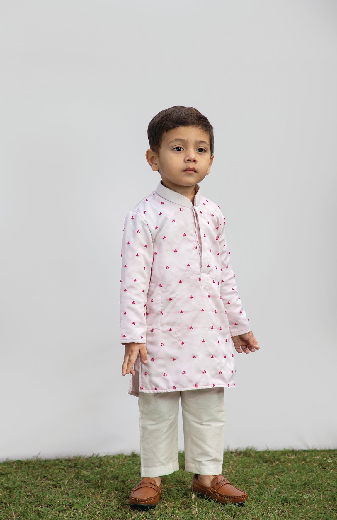 KIDS BABYPINK KNOTS KURTA SET
