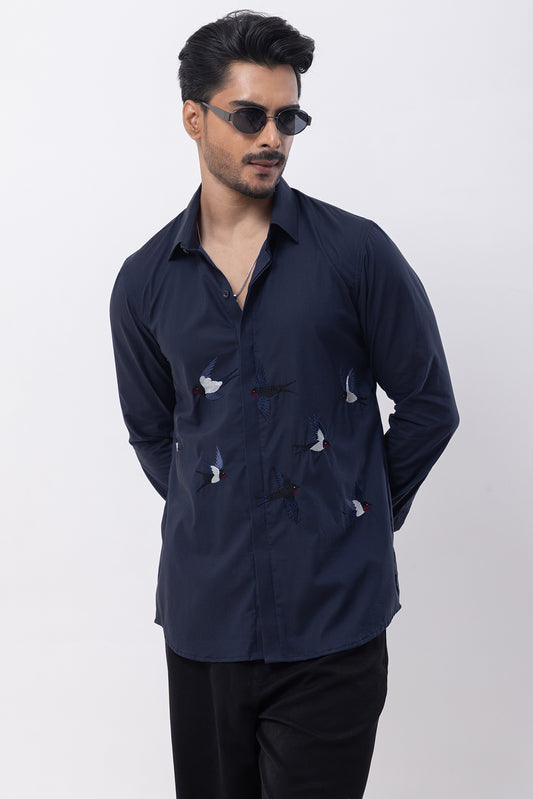 FLYING BIRD THREAD- HAND EMBROIDERED DESIGNER SHIRT