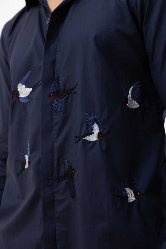 FLYING BIRD THREAD- HAND EMBROIDERED DESIGNER SHIRT