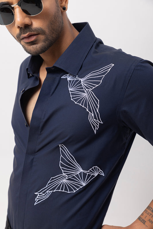 ORIGAMI BIRD - HAND EMBROIDERED DESIGNER SHIRT