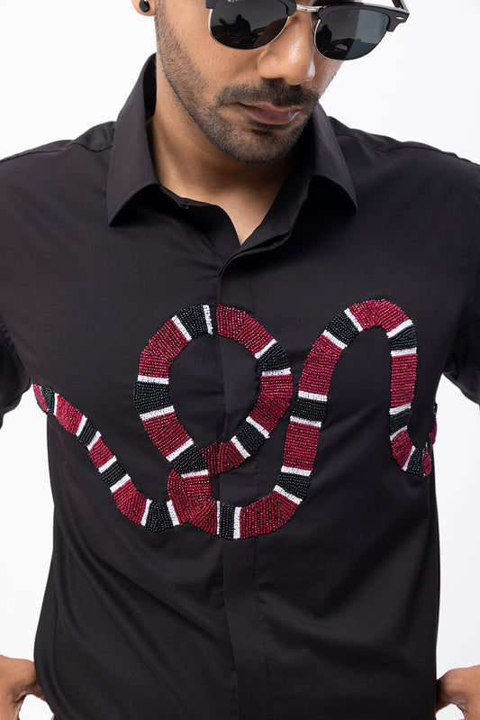RED SNAKE - HAND EMBROIDERED DESIGNER SHIRT