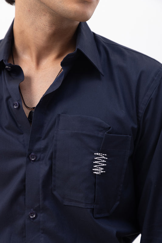 CRISS CROSS POCKET - HAND EMBROIDERED DESIGNER SHIRT
