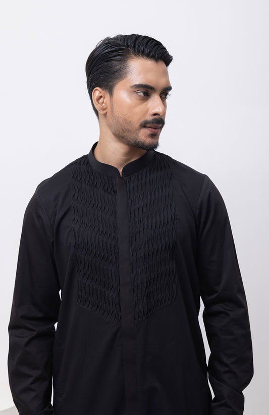 METALLIC MIDNIGHT INDOWESTERN OPEN JACKET WITH KURTA AND TROUSER SET