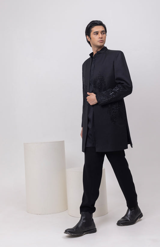 CABLE THREADS - INDOWESTERN OPEN JACKET KURTA SET WITH TROUSERS