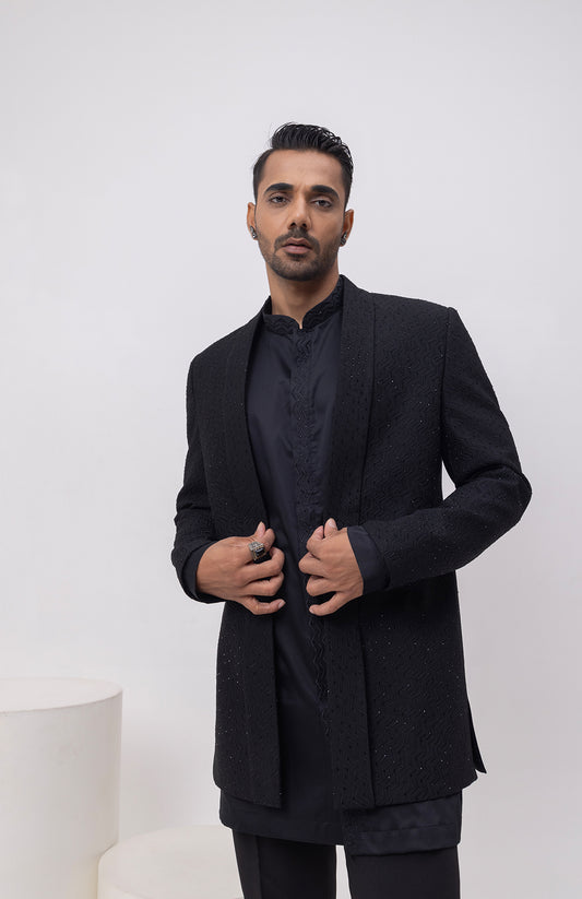 ARROW THREADS - INDOWESTERN SHORT OPEN JACKET WITH KURTA AND TROUSER SET