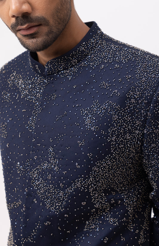 STARRY NIGHT INDOWESTERN LONG ACHKAN AND TROUSER SET