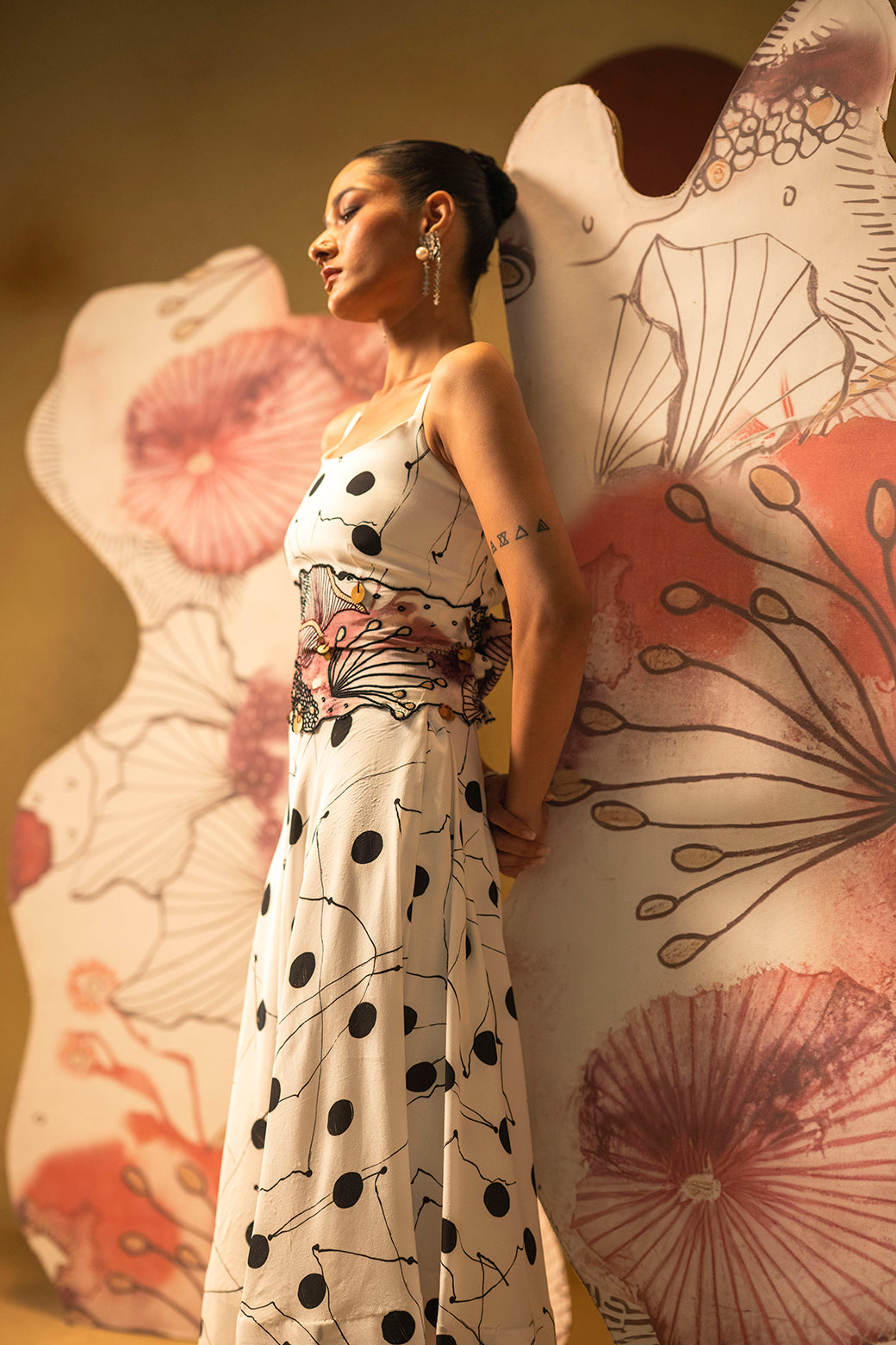 Polka abstract A-line skirt set
