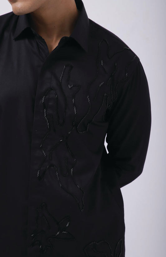 BLACK LEOPARD SKIN ONE SIDE SHIRT