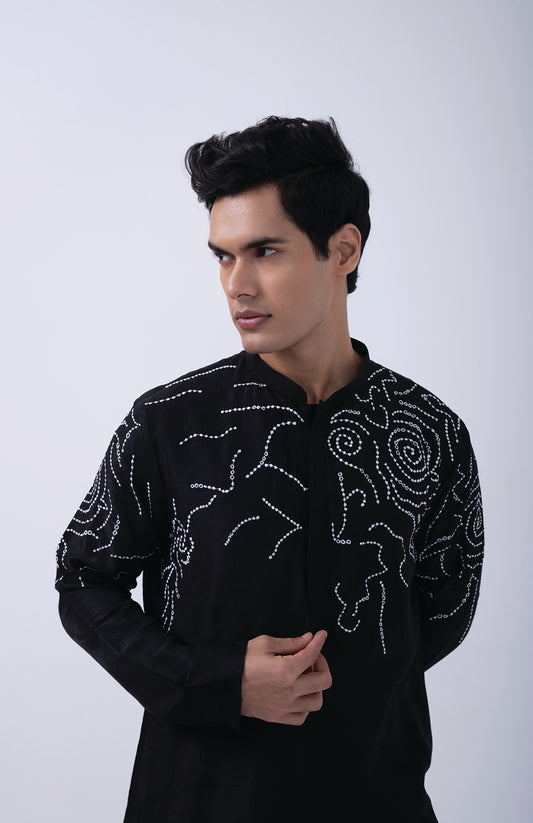 BLACK ABSTRACT EMBRIODERED KURTA SET
