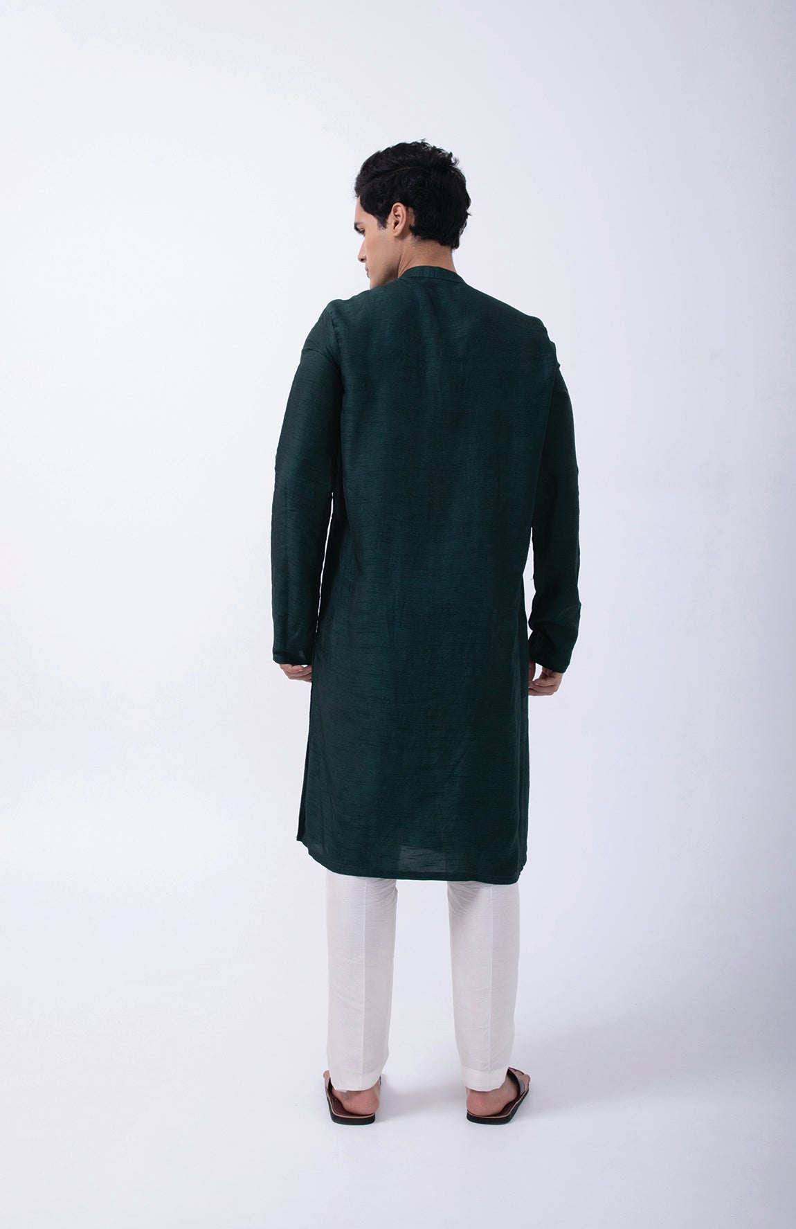 BOTTLE GREEN CURVE PLACKET KURTA SET