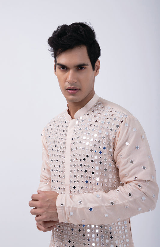 PEACH HEAVY MIRROR WORLD KURTA SET