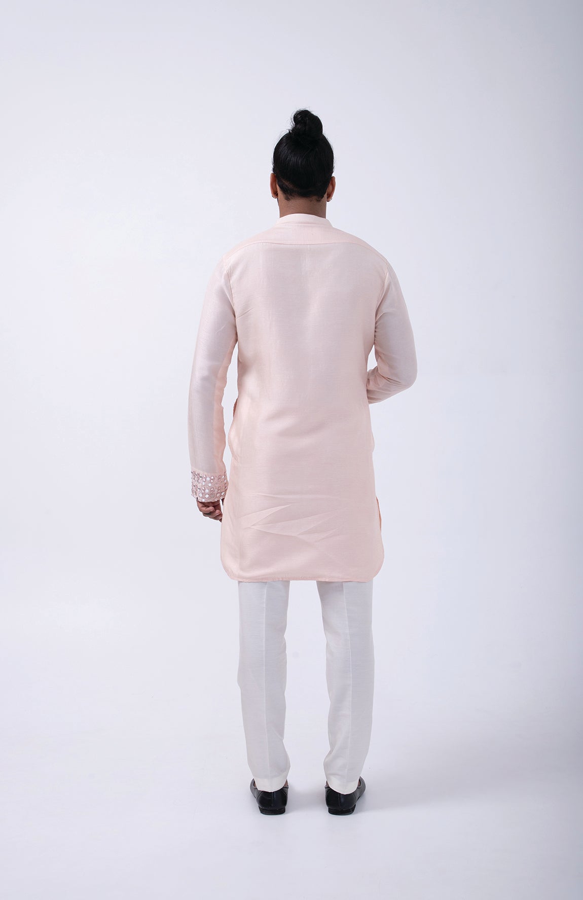 PEACH FRONT OPEN MIRROR KURTA SET