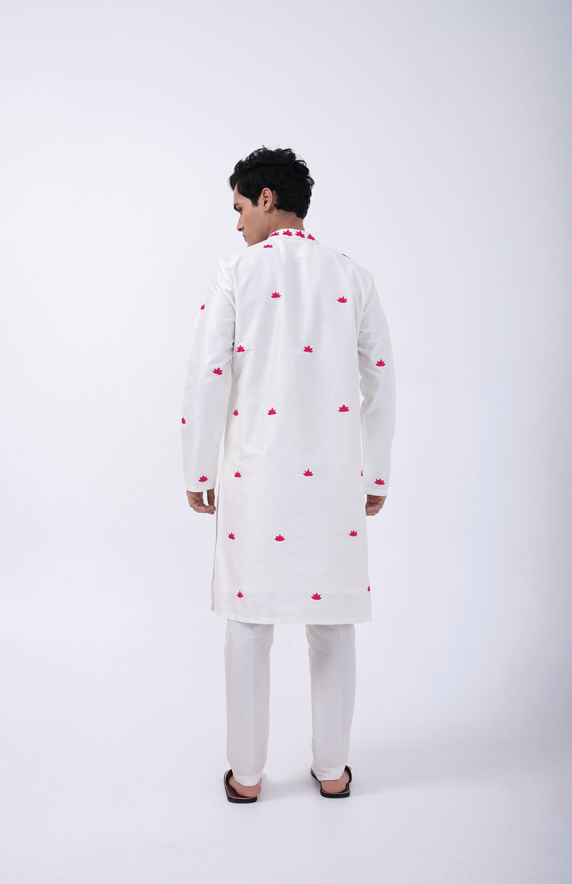 IVORY - HOT PINK LOTUS MOTIF ALL OVER KURTA SET