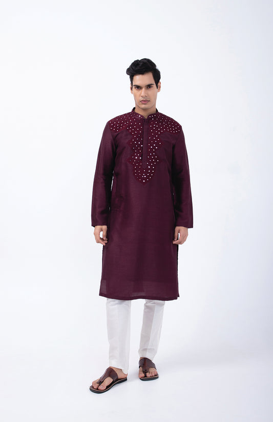 WINE THREAD WITH MIRROR EMBRIODERY KURTA SET