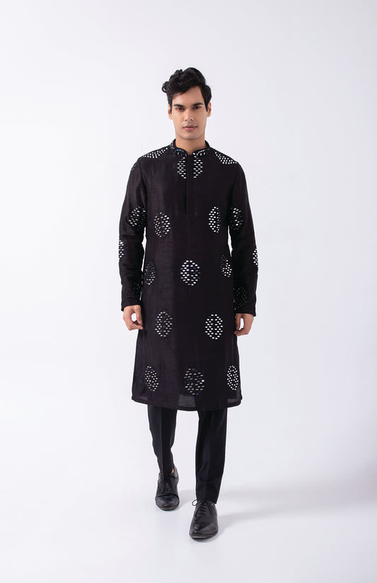 BLACK ALL OVER MIRROR EMBRIODERY KURTA SET