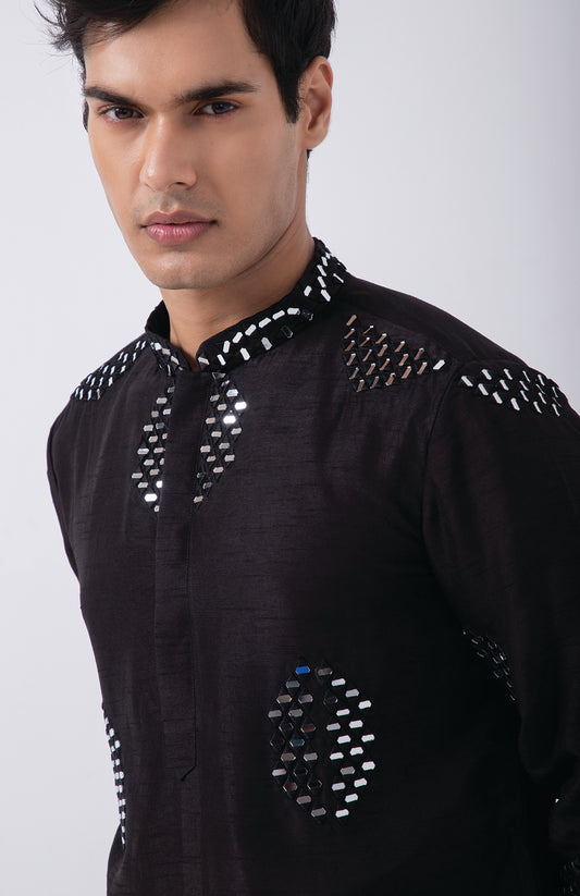 BLACK ALL OVER MIRROR EMBRIODERY KURTA SET