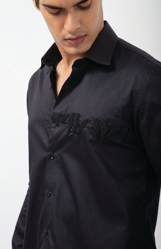 BLACK BIRDS ON BRANCH SHIRT