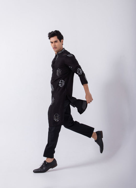 BLACK ALL OVER MIRROR EMBRIODERY KURTA SET