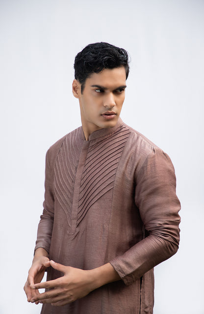 BROWN PINTUCK KURTA SET