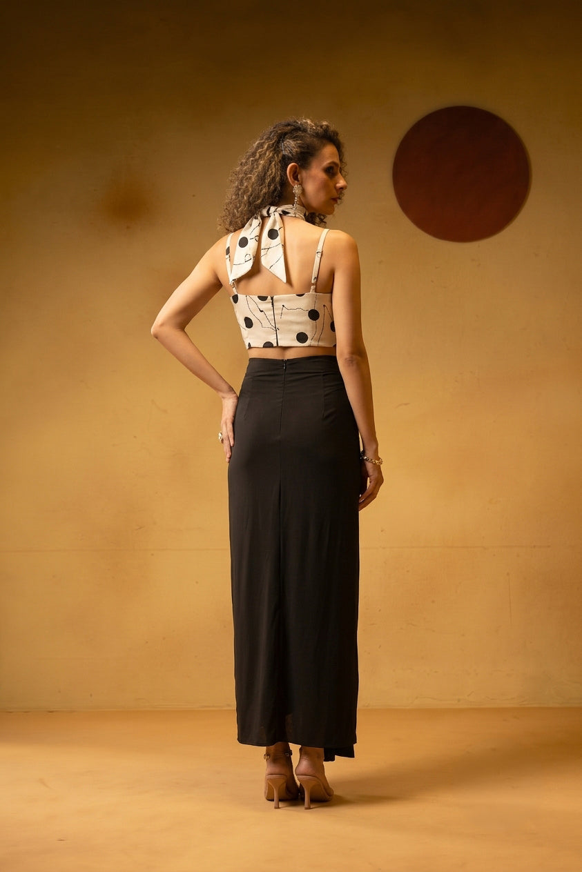 POLKA DRAPED SKIRT SET WITH SCARF