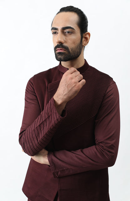 WINE PINTUCK KURTA SET